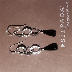 Silpada Hammered Triple Link Sterling Silver & Black Onyx Drop Earrings